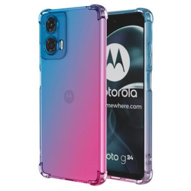 Imagem de Vokuha Capa de celular para Moto G24 4G, Moto G04/Moto E14/Moto G04S XT2423-1, linda capa protetora traseira de TPU transparente gradiente fino à prova de choque para Motorola Moto G24 4G azul/rosa