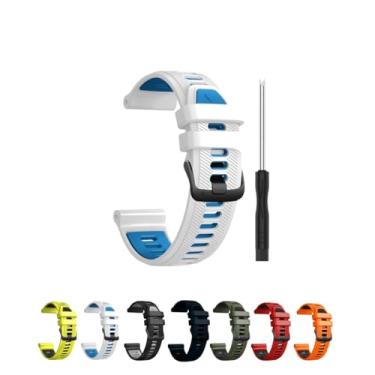 Imagem de Pulseira QUIBARATO de silicone compatível com 965, 955, 945, 935 (BRANCO C/AZUL) - Largura 22mm - Acompanha uma chave tipo "V".