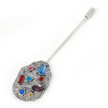 Imagem de Avalaya Vintage Inspirado Multicolorido Cristal Lapela, Chapéu, Terno, Tuxedo, Gola, Cachecol, Broche de Casaco em Tom de Prata Metal - 95 mm L