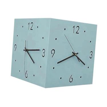 Imagem de Kuntesetty Relógio de parede de canto de dupla face, relógio de canto quadrado, decorativo para cozinha, Azul
