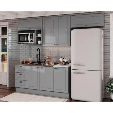 Imagem de Kit Cozinha Modulada 7 Peças Americana 4 Aéreos + 2 Balcões + 1 Complemento Sem Pia Cz139 Cinza