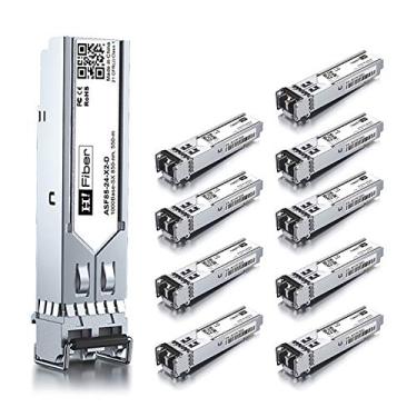 Imagem de H!Fiber Pacote com 10 módulos SFP LC multimodos de 1,25 G, transceptor de fibra Gigabit 1000Base-SX para Cisco GLC-SX-MMD, Meraki, Ubiquiti UniFi UF-MM-1G, TP-Link, Fortinet, Intel, Netgear (MMF, 850