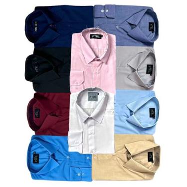 Imagem de KIT 10 peças - Camisa Social Manga Longa Slim e Tipo Linho (sem linho 