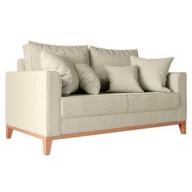 Imagem de Sofá Beny 2 Lugares Com Base De Madeira Élpis Móveis Linho Bege
