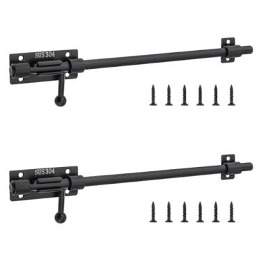 Imagem de HOJLKLD Trava de porta de barril, pacote com 2 travas de aço inoxidável 304 com orifício de cadeado de 8 mm, trava deslizante preta resistente de parafuso de 10 mm (preta, 30 cm)