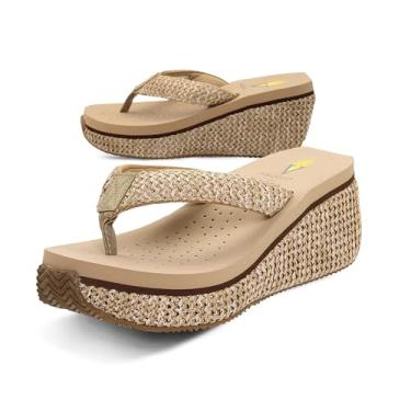 Imagem de VOLATILE Sandálias femininas Island Wedge com estilo plataforma sem cadarço com palmilha de EVA e sola de borracha, Raffia natural, 36