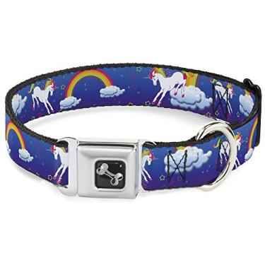 Imagem de Buckle-Down Coleira para cães com fivela de cinto de segurança – Unicórnios/Arco-íris/Estrelas Azul/Roxo – 3,8 cm de largura – Serve para pescoço de 45,7 a 81,2 cm – Grande
