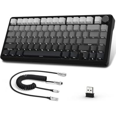 Imagem de ATTACK SHARK X85 Teclado Mecânico Sem Fio de Jogo com Botão Trocável Quente BT/2.4GHz/USB-C Side Print PBT Keycaps 75% Teclado de Junta RGB Cabo Bobinado Linear Branco Jade Switch para PC/MAC/Win