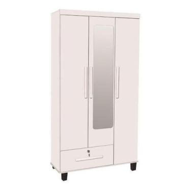 Imagem de Roupeiro Solteiro 3 Portas + 1 Gaveta C/ Espelho Cor Branco - Trinobel