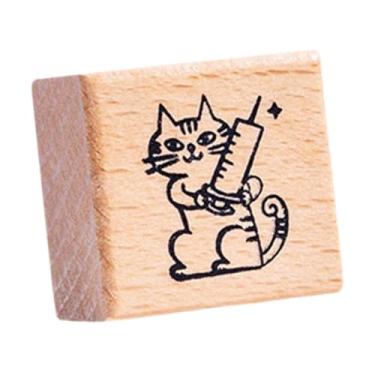 Imagem de oshhni Carimbo de gato para crianças Small Square Rubber Stamp On Wood Block Cute Animal para Cartão Fazendo Diário de Crafting Diário de Foto Decoração, Enfermeira