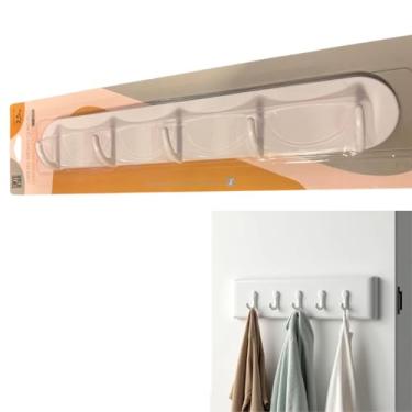 Imagem de Suporte de Porta Parede Gancho Adesivo Autocolante Quíntuplo Multiuso Suporta 2,5 Kg Organizador Cabide Toalha Cabideiro Pendurar Roupas Vassoura Universal Porta-chapéus