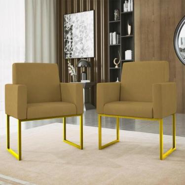 Imagem de Kit 02 Cadeiras Poltrona Decorativa Sala Quarto Base Dourado - Balaqui