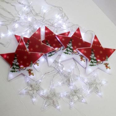 Imagem de Varal Pisca Leds Decoração Estrelas Noel Natal Branco De 3m