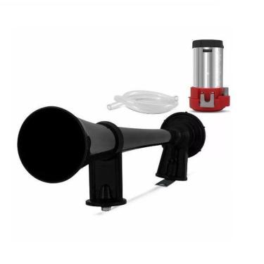 Imagem de Buzina Maritima Preta Corneta Automovel Com Compressor De Ar