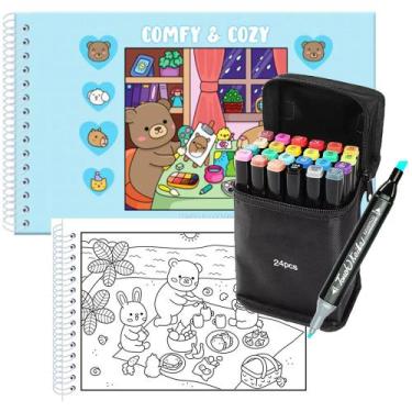 Imagem de Kit Livro De Colorir TikToker Comfy and Cozy Blue 48 Desenhos + 24 Can