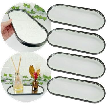 Imagem de Kit 4 Pçs Bandeja Oval Decorativa Espelhada Lavabo Banheiro 30cm (Preta)