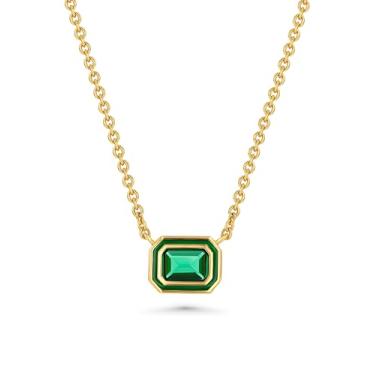 Imagem de Sngia Colar feminino com pingente de zircônia cúbica de esmeralda verde empilhada banhada a ouro 18 K, joias delicadas em camadas modernas com pedra preciosa do mês de nascimento, boêmio, vintage,