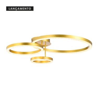 Imagem de Plafon holly 3 argolas com cristais 20X30X50CM - dourado