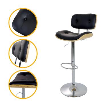 Imagem de Banqueta Lux Wood Giratória Para Cozinha Bancada área Gourmet Encosto com Madeira