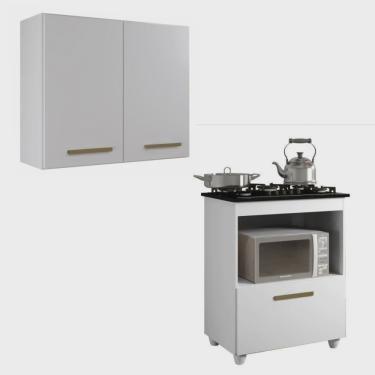 Imagem de Conjunto Armário Aéreo 2 Portas e Balcão para Cooktop 4 Bocas 1 Porta Basculante