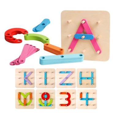 Imagem de Conjunto de atividades de construção Kizh Wooden Letter Number Toy