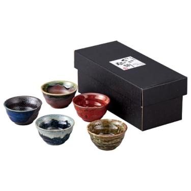 Imagem de Waraku Fuuka Xícara de saquê tradicional japonesa (conjunto de 5) vinho soju porcelana cor variedade de copos Sakazuki presentes (Goyu)