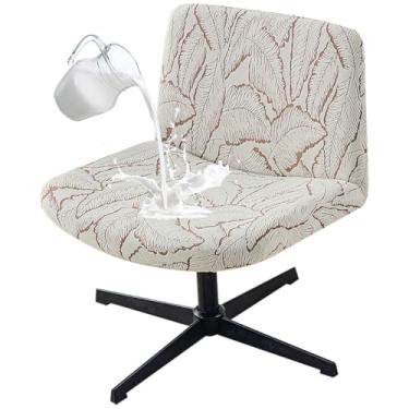 Imagem de Buenanir Capa para cadeira de escritório sem braços, impermeável, cruzada, jacquard, com detalhes no meio das costas, protetor de cadeira giratória para sala de estar, marrom