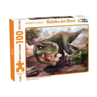 Imagem de Quebra Cabeça Infantil Batalha dos Dinos 100 Peças Interativo Pais e Filhos