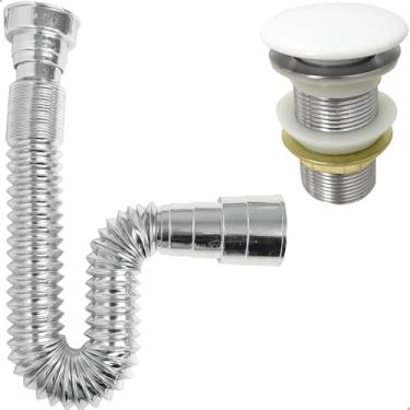 Imagem de Dona D Cor, Kit Valvula Click Cerâmica e Sifao Sanfonado Cromado Universal Extensivel e Banheiro Ralo De Pia Inox 1 1/4 Lavatorio e Tubo Flexivel Ajustável Escoamento Cuba Lavabo