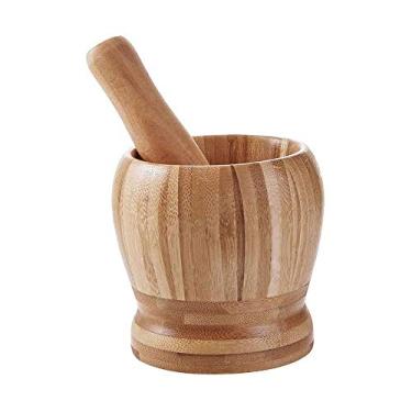 Imagem de WUHUQN Conjunto de almofariz e pilão de madeira, utensílios domésticos de cozinha com alho, triturador de especiarias, almofariz de remédio misto