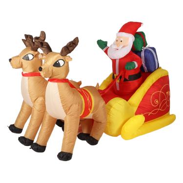 Imagem de Infláveis ​​de Natal de 7,2 Pés Papai Noel No trenó Com 2 Renas, Decorações de Jardim de Explosão de Natal Com Luzes Led Decorações de Natal Infláveis ​​ao Ar Livre para Festa de (Plugue dos EUA)