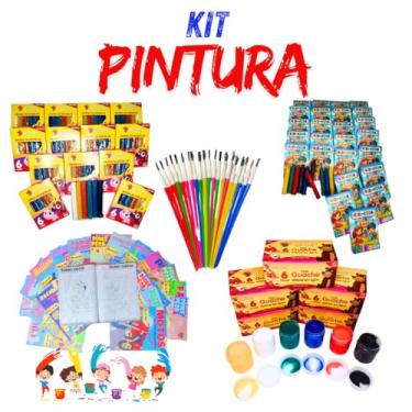 Imagem de 25 Itens Para Pintura Kit Escolar Massinha de Modelar Livro de Colorir Tinta Guache Pincel Infantil