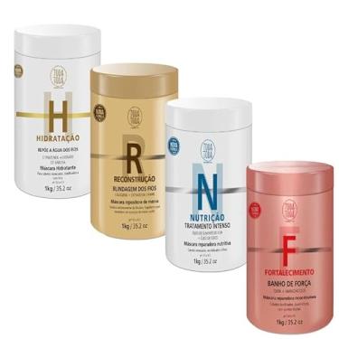 Imagem de Kit Cronograma Capilar, 4 Máscaras Capilares, Hidratação, Reconstrução, Nutrição e Fortalecimento, 1kg cada