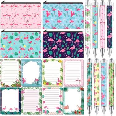 Imagem de Moinchore 20 peças de presentes de flamingos para amantes de flamingos presente de verão bolsas de maquiagem flamingos fofos 3x4 notas adesivas flamingos caneta esferográfica de verão material de