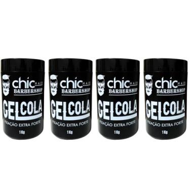 Imagem de 4 Géis Cola Fixação Extra Forte Profissional Chic Hair 1KG
