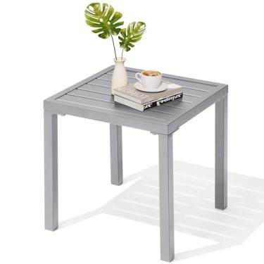 Imagem de Crestlive Products Mesa lateral externa – Mesa de canto quadrada de metal pequena – fácil de montar, resistente ao clima, ideal para jardim, pátio, piscina, praia, varanda, varanda
