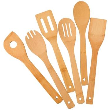 Imagem de Conjunto de utensílios de cozinha Zhuoyue, 6 peças de colheres de madeira de bambu e espátula, utensílios de cozinha para panelas antiaderentes e wok