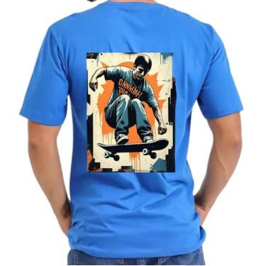 Imagem de Camiseta Masculina Skateboarder Mid-Trick Streetwear Blusa 100% Algodã