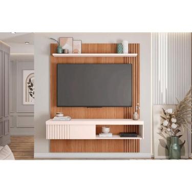 Imagem de Painel Quarto p/ TV até 65 Pol Jade Ripada 150x183cm Freijo/Off White - Caemmun