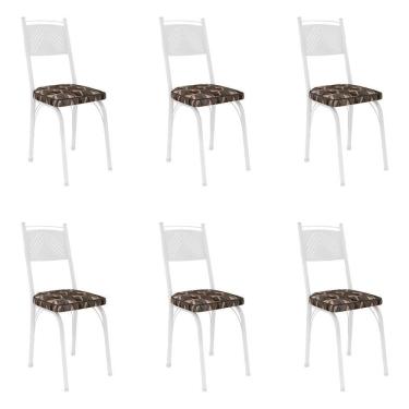 Imagem de Kit 6 Cadeiras De Cozinha Virginia Estampado Mosaico Palha Pés De Ferro Branco - Pallazio