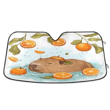 Imagem de Para-brisa de carro Protetor solar bonito capivara natação com laranja dobrável para-brisa dianteiro do carro bloqueia raios UV viseira de sol proteção contra calor para caminhão SUV para manter seu