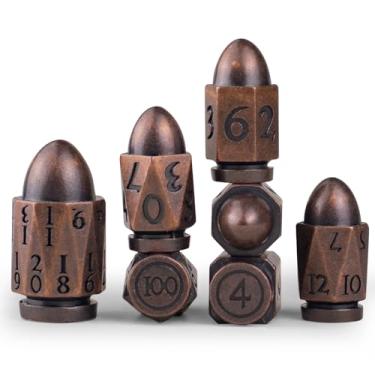 Imagem de Bullet Dice PCCECQEE D&D Dice,Solid Metal Dice for Dungeons and Dragons,DND Dice Set of 7PC,Large D20 Dice 36MM, Polyhedral Role Playing Dice D12 D10 D% D8 D6 D4 for MTG RPG Board Games (Copper)