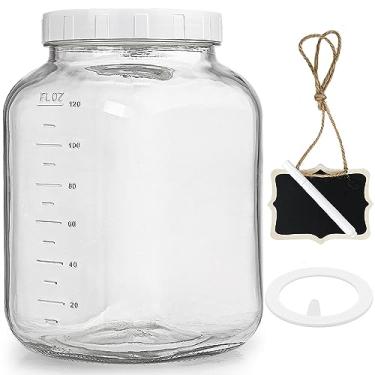 Imagem de Wide Mouth 1 Gallon Clear Glass Mason Jar with Lid, Heavy Duty Airtight Screw Lid with Silicone Gasket - Large Glass Jar with 2 Scale Mark for Fermenting Kombucha and Storing Food(Extra 1 Gaskets)