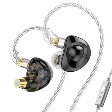 Imagem de FEDAI Fones de ouvido TRN MT4 intra-auriculares, TRN MT4 intra-auricular com composto magnético dinâmico de 10 mm, fone de ouvido HiFi com pino C destacável cabo de 0,75 mm (com microfone, preto)