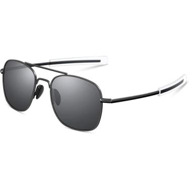 Imagem de Óculos de sol aviador masculino 53 mm TAC lentes polarizadas armação de metal estilo militar com hastes baioneta, Armação preta, lente cinza