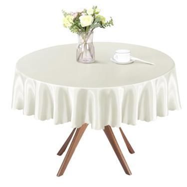 Imagem de Homiest 1 pacote com 1,5 m toalha de mesa redonda de 1,5 m, sobreposição de toalha de mesa marfim para recepção de casamento e banquete de formatura