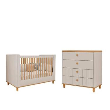 Imagem de Berço e Cômoda Retro Cupcake Permobili MDF, Off White/Nature