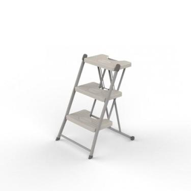Imagem de Escada Dobrável Cinza 3 Degraus Compacta 120kg Anodilar