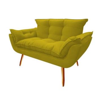 Imagem de Namoradeira Decorativa Opala Suede Amarelo 2 Lugares Pés Madeira Ms De