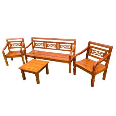 Imagem de Kit Jogo De Banco Com Mesa De Centro Em Madeira De Demolição Modelo X Sudeste Rústico